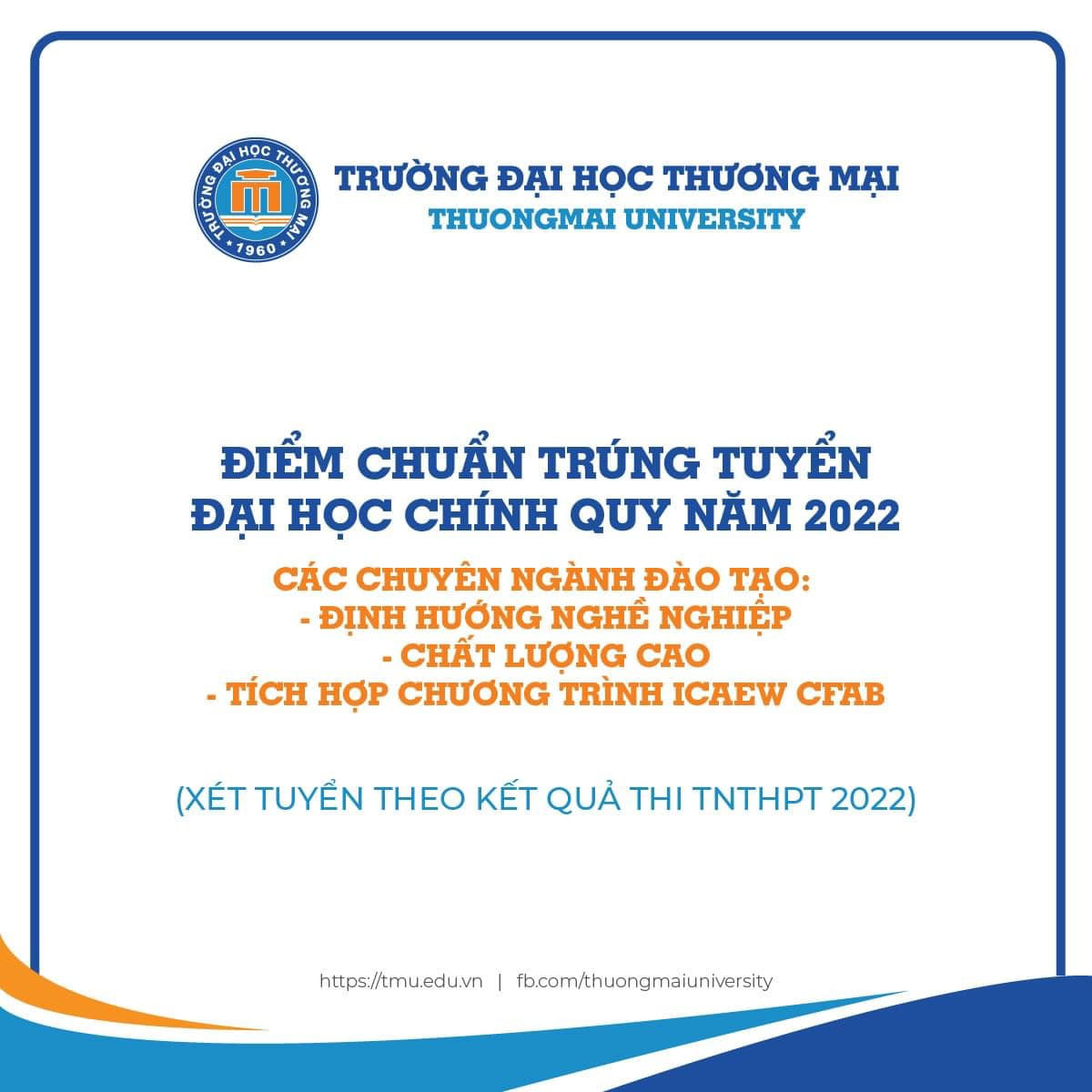 THÔNG BÁO ĐIỂM CHUẨN TRÚNG TUYỂN ĐẠI HỌC CHÍNH QUY NĂM 2022 CHƯƠNG TRÌNH ĐÀO TẠO CHẤT LƯỢNG CAO, CHƯƠNG TRÌNH ĐÀO TẠO TÍCH HỢP, CHƯƠNG TRÌNH ĐÀO TẠO ĐỊNH HƯỚNG NGHỀ NGHIỆP